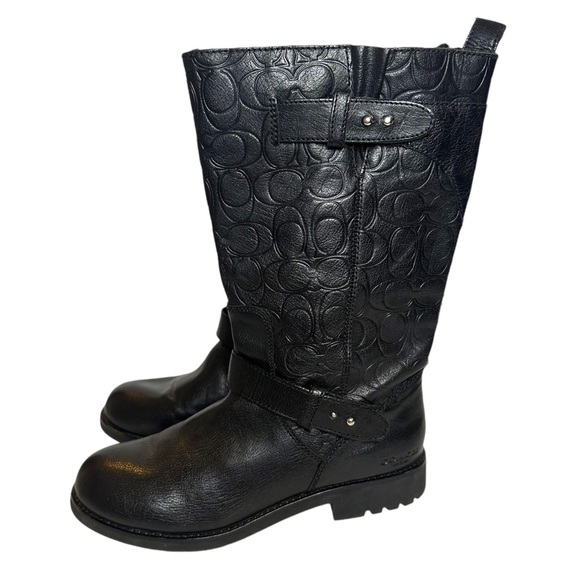 Coach Womens Virginia Genuine Leather Black Mid Calf Pull On Boots Size 8 - Picture 3 of 11